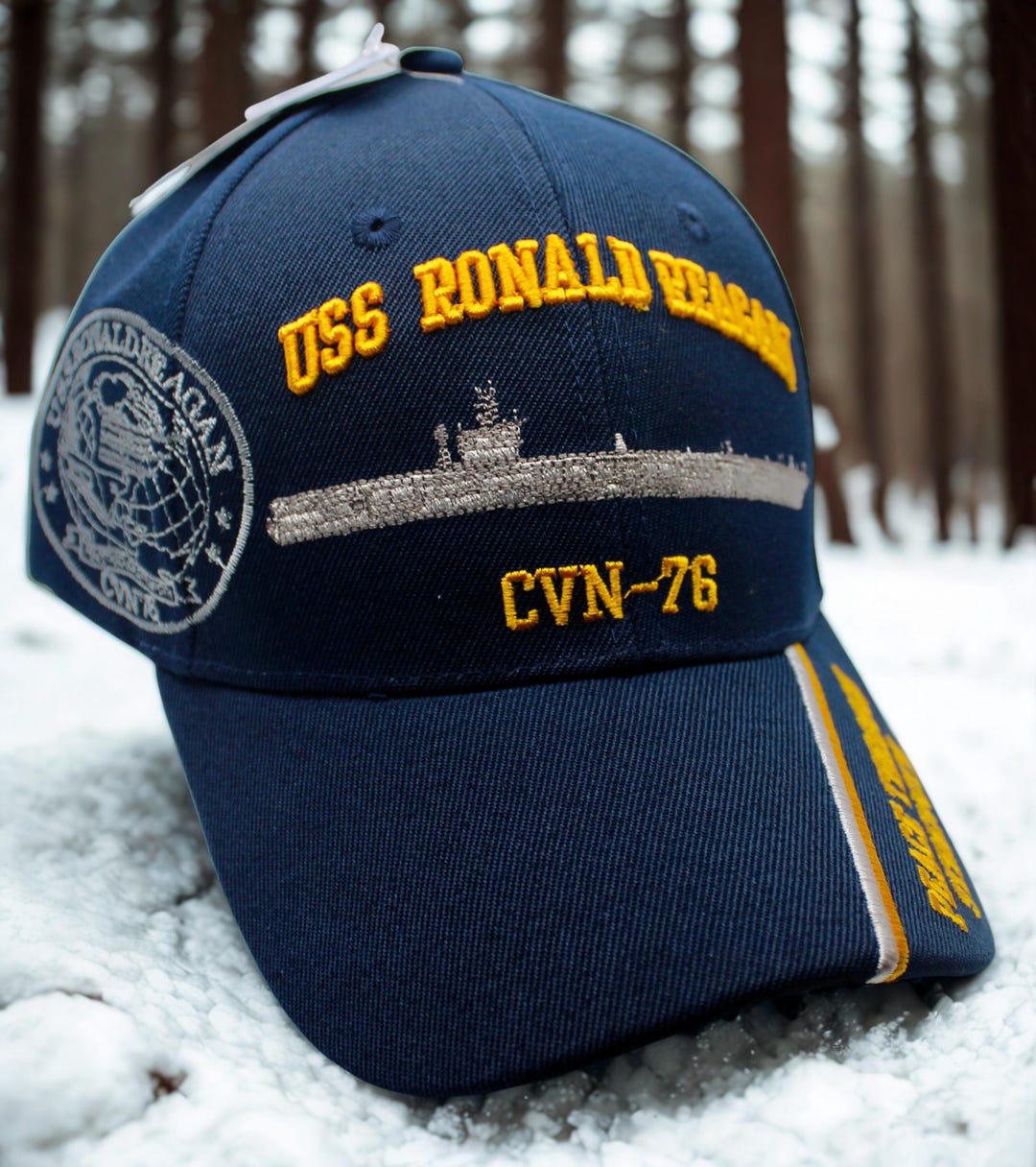 US Navy USS Ronald Reagan CVN-76 Mesh Snapback Cap Hat Navy Blue Veteran Pride Handmade | Accessories | Us Navy Uss Ronald Reagan Cvn76  main image 2