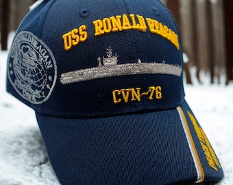 USS Ronald Reagan CVN-76 marineblauwe pet. Hoed van een vliegdekschip. Uss Ronald Reagan CVN-76-pet. Vrede door kracht hoed. Cvn-76 hoed. Amerikaanse marinehoed
