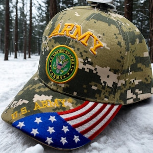 Gorra de béisbol del Ejército de EE. UU. – Gorra militar bordada con diseño de la bandera estadounidense. Regalo para papá. Gorra de veterano. Gorra para veteranos. Gorra de camuflaje del ejército.