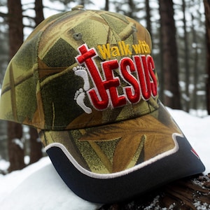 Walk with Jesus Hat – Camo Christian Baseball Cap – Embroidered Faith Hat – Religious Apparel. Christian Gift. Jesus Hat. Gift for Believers