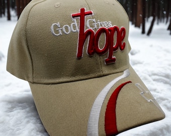 God Gives Hope Hat. I Love Jesus Hat. Jesus Christ Hat – Tan Christian Baseball Cap – Embroidered Jesus Brown Hat. Christian Gift. Jesus Hat