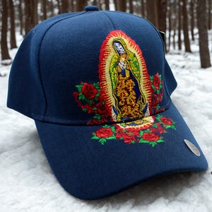 Our Lady of Guadalupe Hat. Blue Embroidered Baseball Cap. Virgen de Guadalupe Religious Cap. Catholic Gift. Gift for Dad. Gorra de la Virgen
