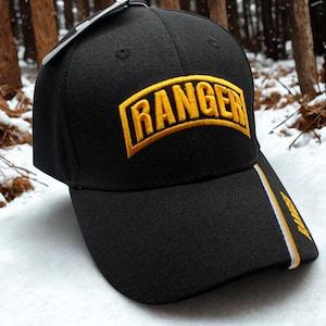 Army Ranger Hat.  Adjustable Army Veteran Hat with Gold Embroidered Patch and Bill Detail. Army 250th Anniversary Hat. Army Adjustable Hat