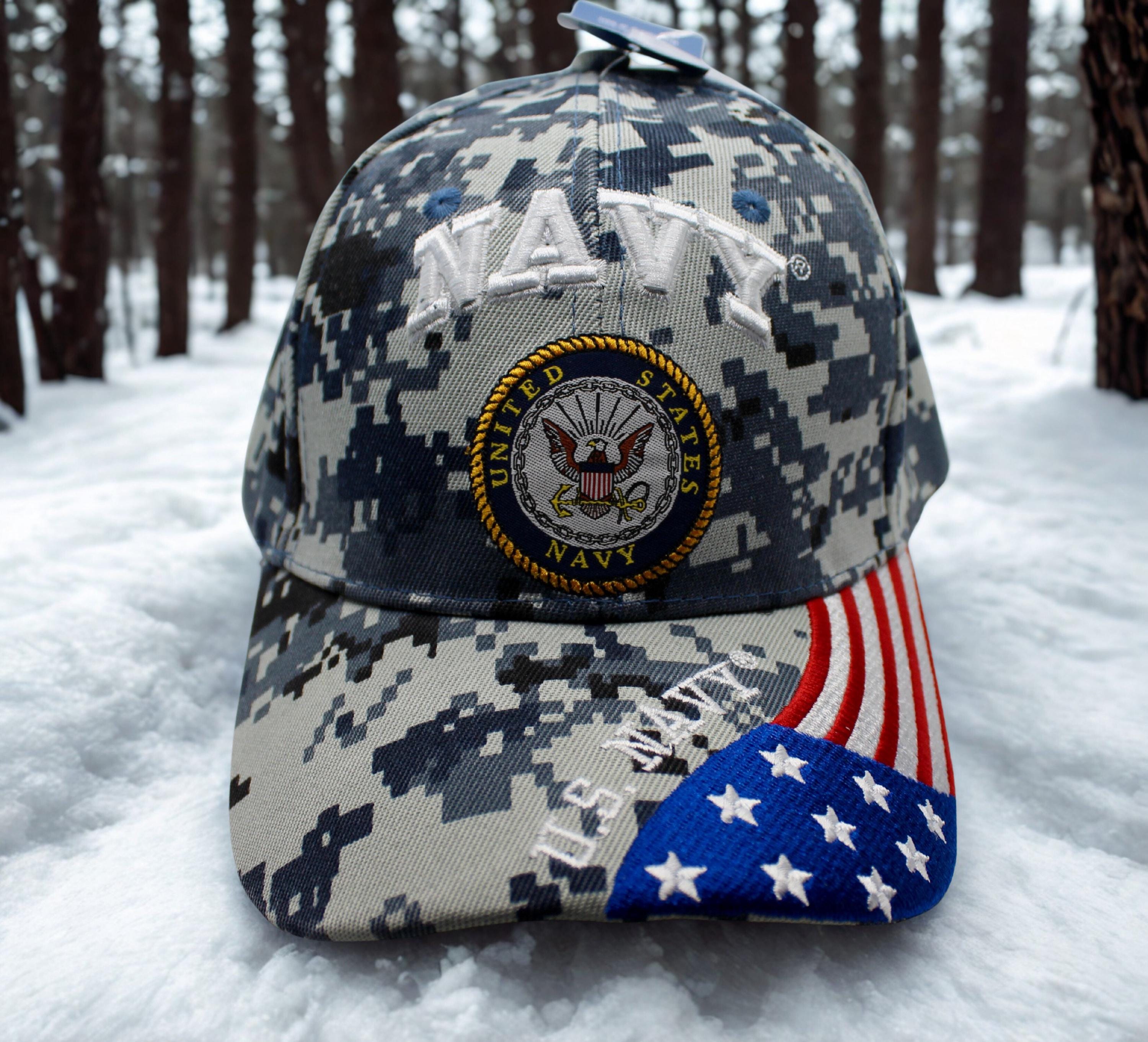 アメリカ国旗入りアメリカ海軍帽子。刺繍入り海軍退役軍人キャップ
