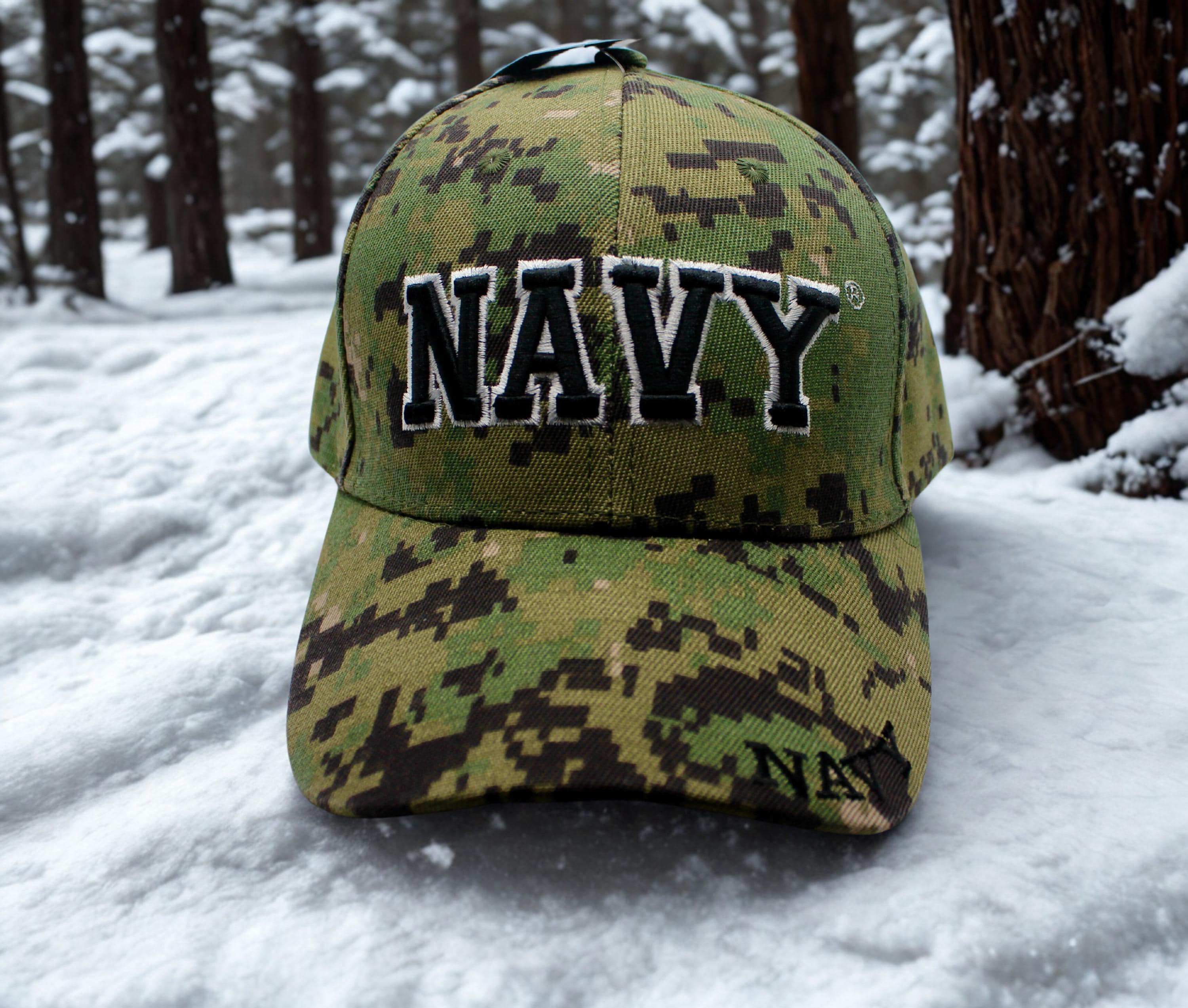 ミリタリー　迷彩色 軍用帽子 アメリカ海軍迷彩帽子 - 刺繍入り海軍軍人用キャップ - アメリカ海軍