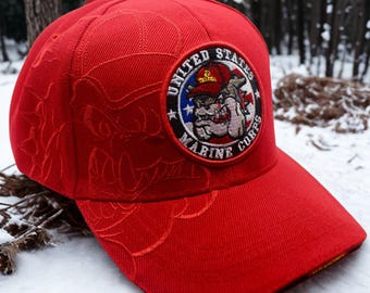 Red U.S Marine Hat. Bulldog United States Marine Corps Hat. Cap for USMC Veterans. Marines Hat. USMC Hat. Marines The Few the Proud Hat