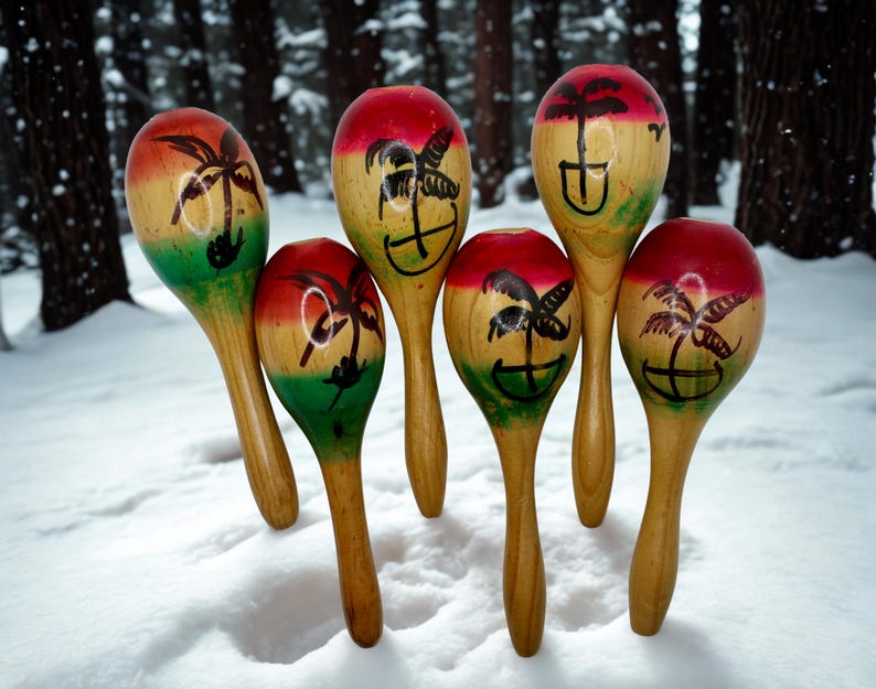 Maraca Tree Colorful Wooden Maracas Set, Handmade Tropical Shakers, Beach Style ...