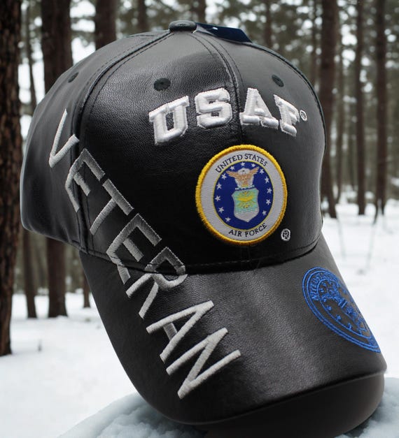 USAF Veteran Faux Leather Hat – Gift for Embroidered US Air