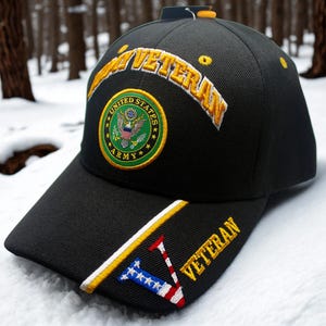 Gorra de veterano del Ejército de EE. UU. – Gorra bordada de veterano del Ejército. Gorra militar de veterano del Ejército. Gorra para veteranos. Gorra de béisbol del Ejército de EE. UU. Gorra negra del Ejército de EE. UU.
