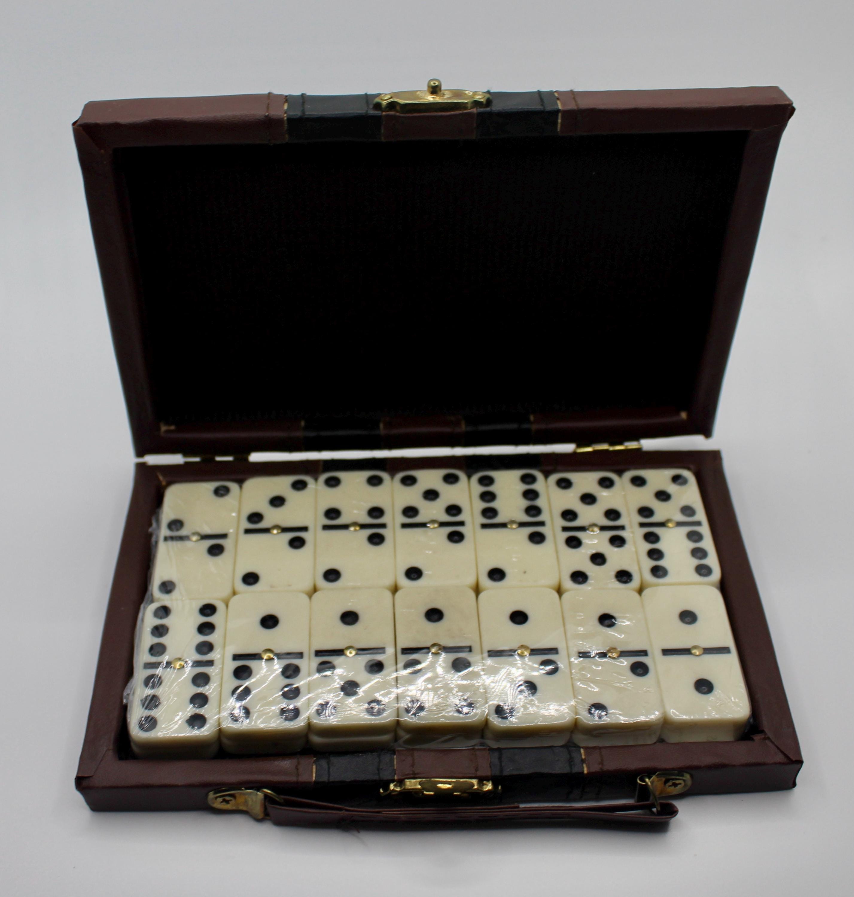 Domino Set With Case. Classic Double-six Dominoes in Faux Leather Box ...