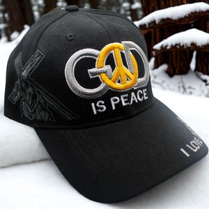 God Is Peace Hat – Black Christian Baseball Cap. Embroidered Faith Hat. Religious Apparel – Christian Gift. Jesus Hat. Unisex Christian Hat