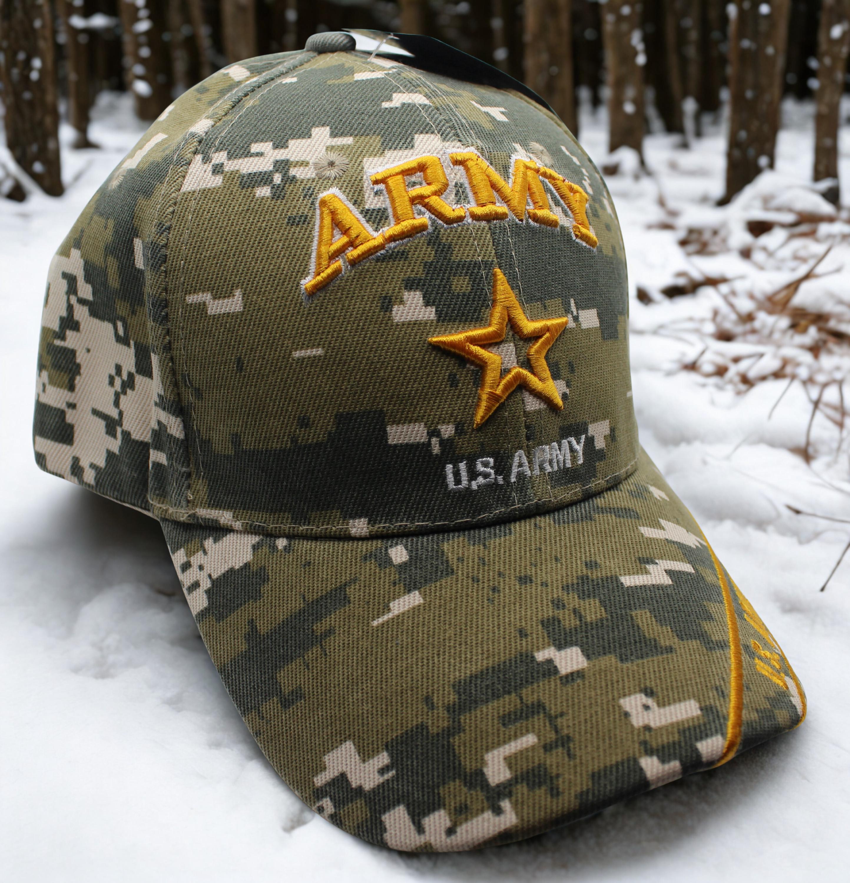 アメリカ陸軍　軍帽 アメリカ陸軍帽子。刺繍入り陸軍星迷彩キャップ。退役軍人への贈り物