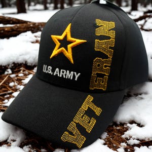 Casquette de vétéran de l'armée américaine - Casquette de vétéran de l'armée brodée. Casquette de vétéran de l'armée militaire. Chapeau pour vétérans. Casquette noire de baseball de l'armée américaine. Chapeau de l'armée américaine