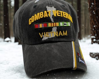 Vietnam Combat Veteran Hat. Embroidered Combat Veteran Cap. Vietnam War Veteran Hat. Veteran Gift – Army Navy Marine Air Force. Veteran hat