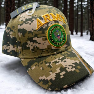 U.S. Army Hat – Embroidered Army Emblem Camo Cap. Gift for Dad. Army Cap. Hat for Veterans.  250th Anniversary Army Hat. Army Baseball Cap