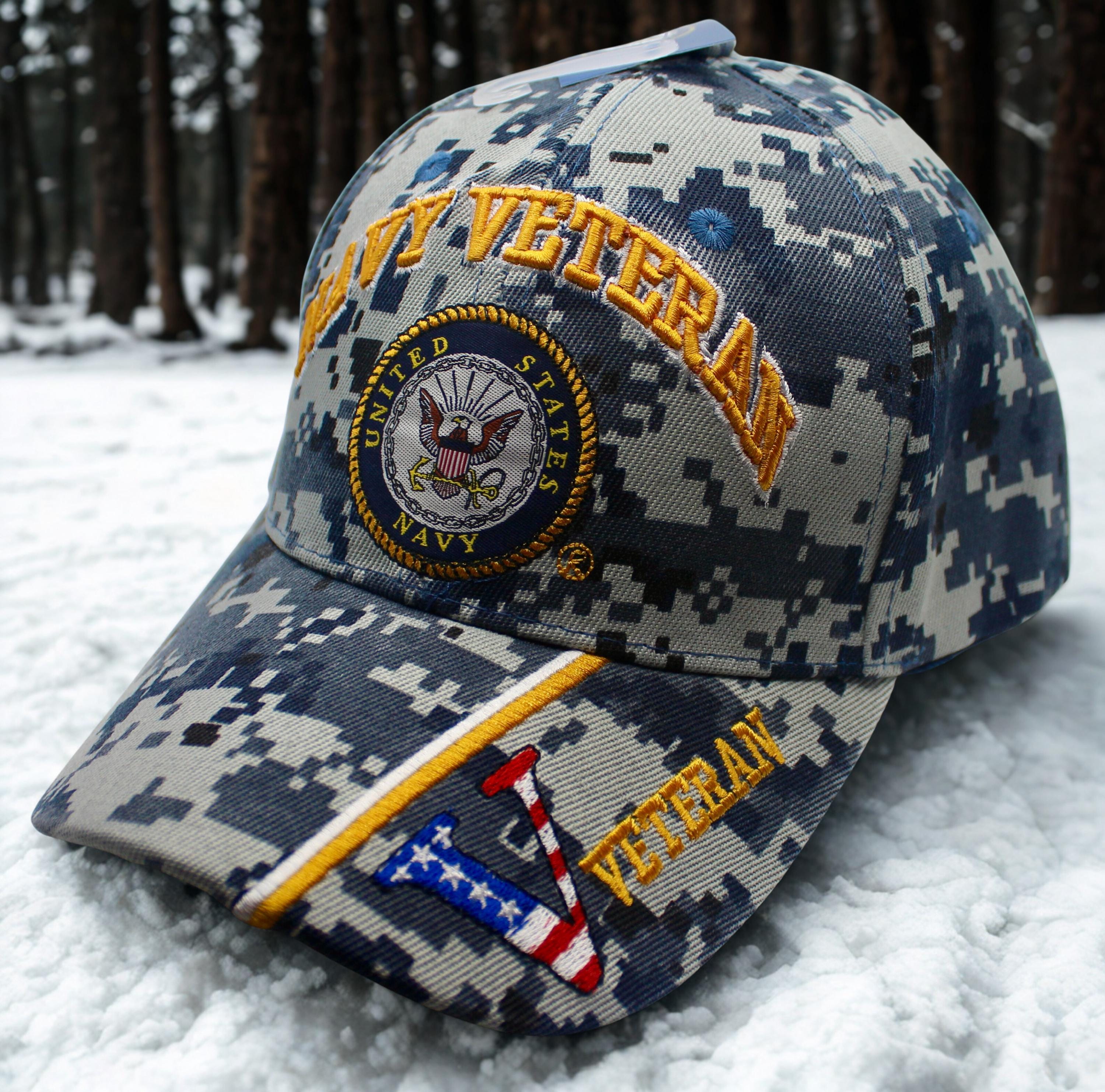 アメリカ海軍退役軍人用デジタル迷彩帽子 - 刺繍入りミリタリー