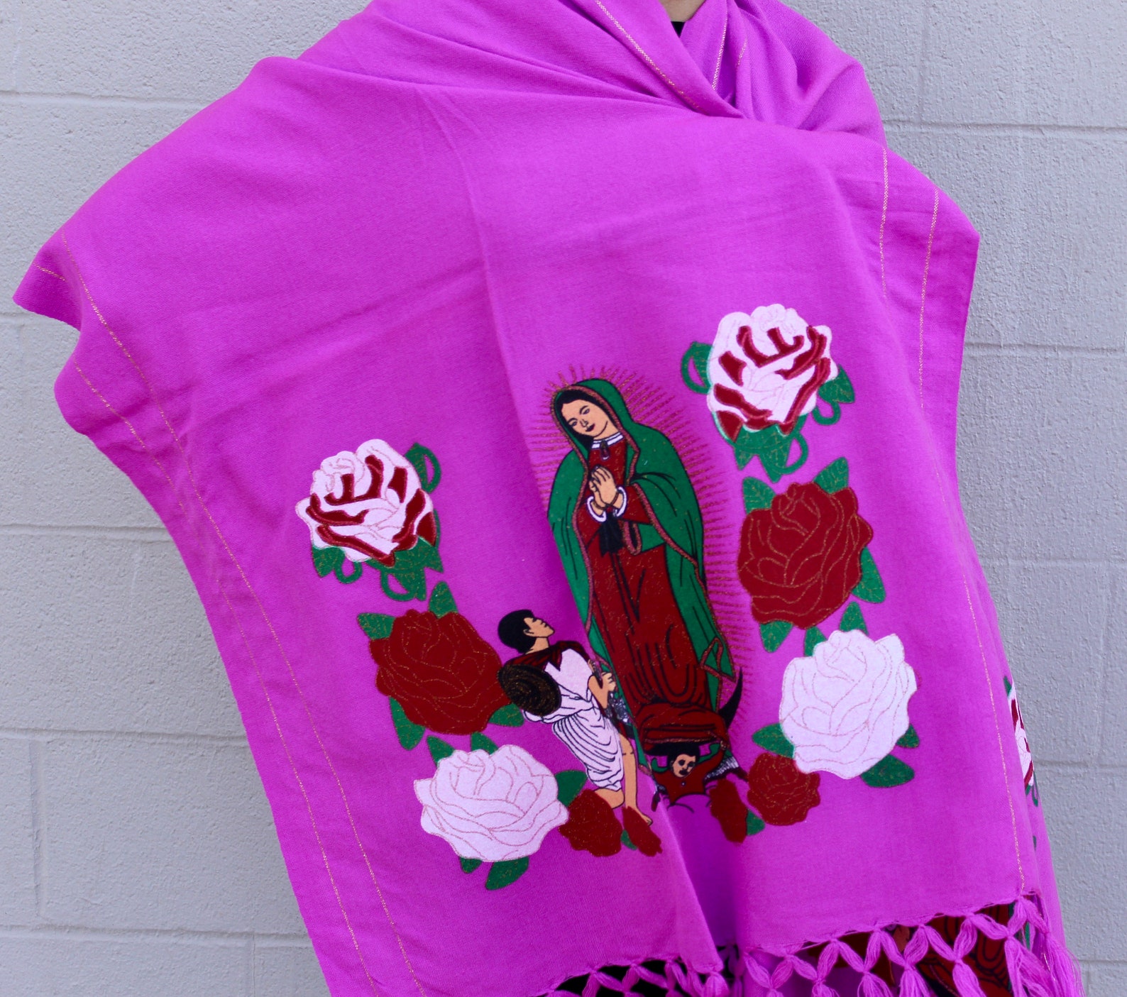 Our Lady Guadalupe Shawl With Golden Thread. Virgen De - Etsy