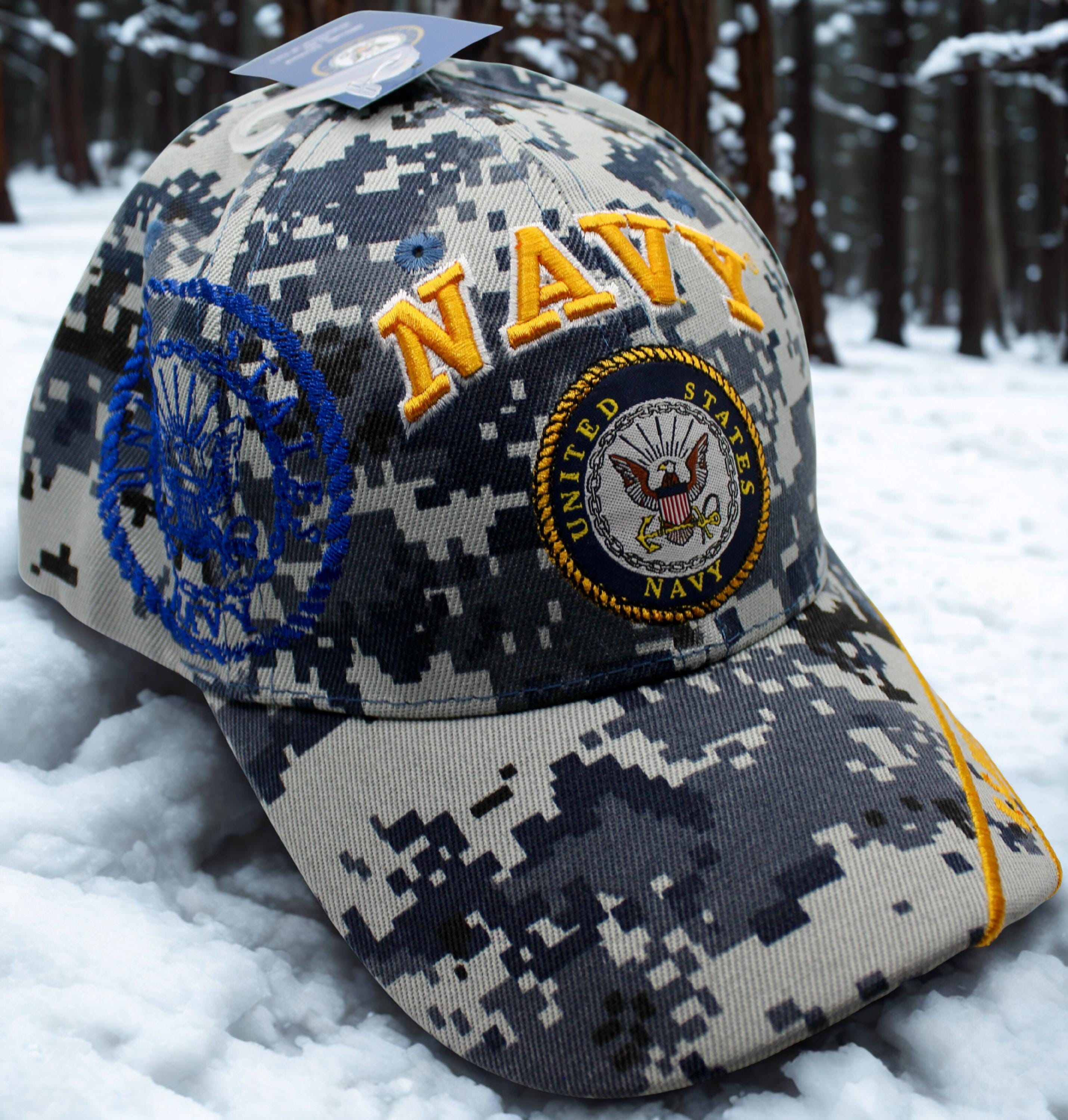 アメリカ海軍迷彩帽。アメリカ海軍退役軍人刺繍入りキャップ。海軍帽