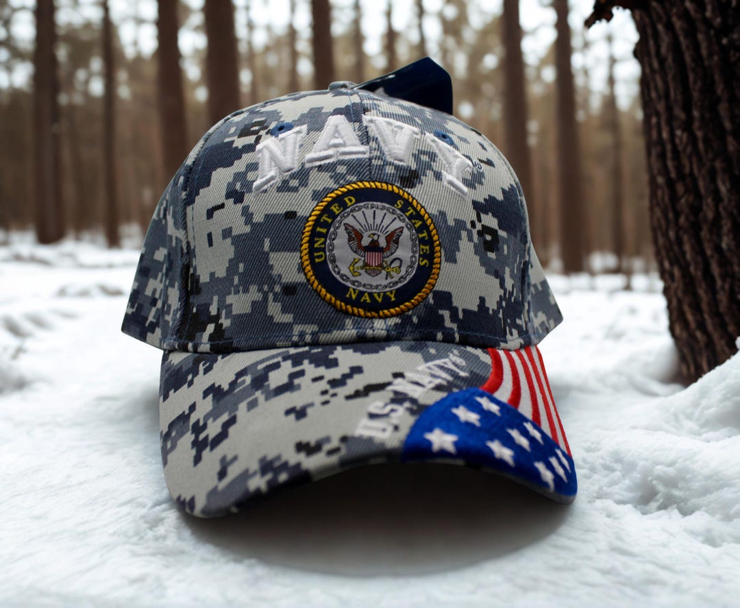 アメリカ国旗入りアメリカ海軍帽子。刺繍入り海軍退役軍人キャップ