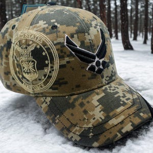 USAF Hat. U.S Air Force Hat – Embroidered U.S Air Force Camo Cap – USAF Emblem Hat. U.S Air Force Cap. U.S Air Force Cap. USAF Baseball Hat