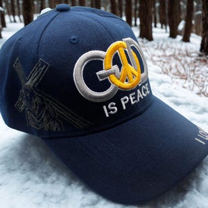God Is Peace Hat – Blue Christian Baseball Cap. Embroidered Faith Hat. Religious Apparel – Christian Gift. Jesus Hat. Unisex Christian Hat