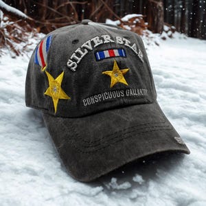 Silver Star Veteran Honor Hat. Conspicuous Gallantry Military Cap with Medal Ribbon. Silver Star  Hat. Patriotic Veteran Cap. Veteran Gift