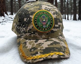 アメリカ陸軍　軍帽 アメリカ陸軍迷彩ベースボールキャップ、アメリカ陸軍刺繍入り帽子