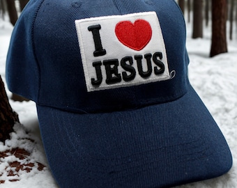 I Love Jesus Hat. Jesus Christ Hat – Blue Christian Baseball Cap – Embroidered Jesus Hat – Religious Apparel. Christian Gift. Jesus Hat