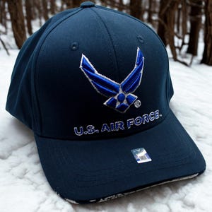 U.S Air Force Hat – Embroidered US Air Force with American Flag Print Under Brim Blue Cap – USAF Emblem Hat. U.S Air Force Cap. USAF Cap