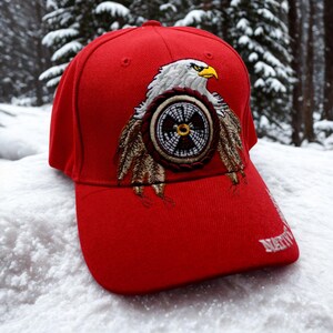 Native Pride Hat. Eagle Dreamcatcher Hat. Red Native Style Baseball Cap. Adjustable Spirit Animal Outdoor Hat. Native Hat. Dreamcatcher Hat