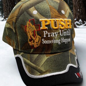 PUSH Hat Pray Until Something Happens Hat. Faith Cap with Cross & Praying Hands. Jesus Hat. Religious Cap. Christian Gift. Jesus Christ Hat