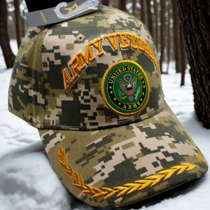 U.S. Army Veteran Hat – Embroidered Army Seal Camo Cap. Gift for Dad. Army Cap. Hat for Veterans. 250th Anniversary Army Hat. US Army Hat