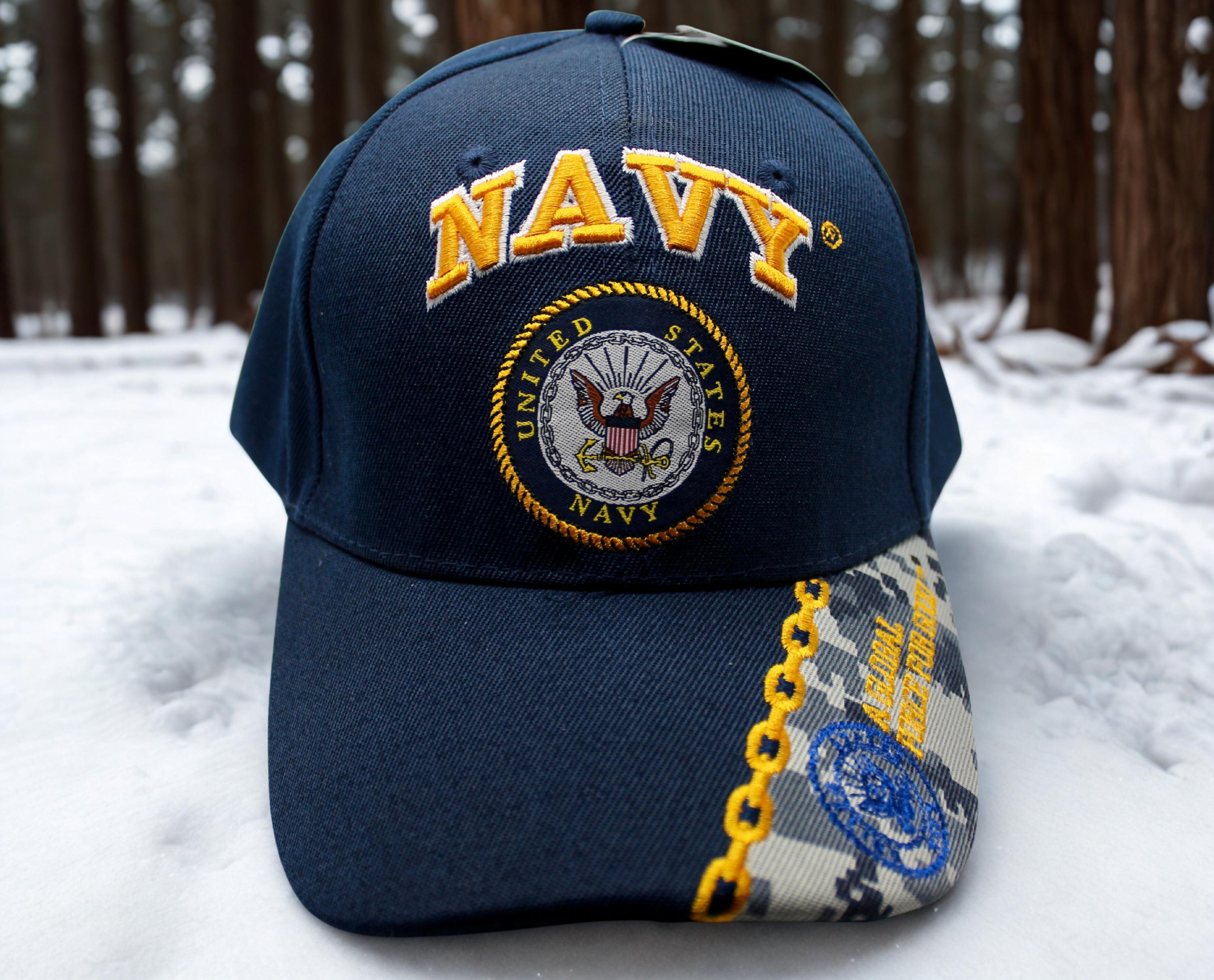 アメリカ海軍のエンブレム付きキャップ。刺繍入りのアメリカ海軍帽子