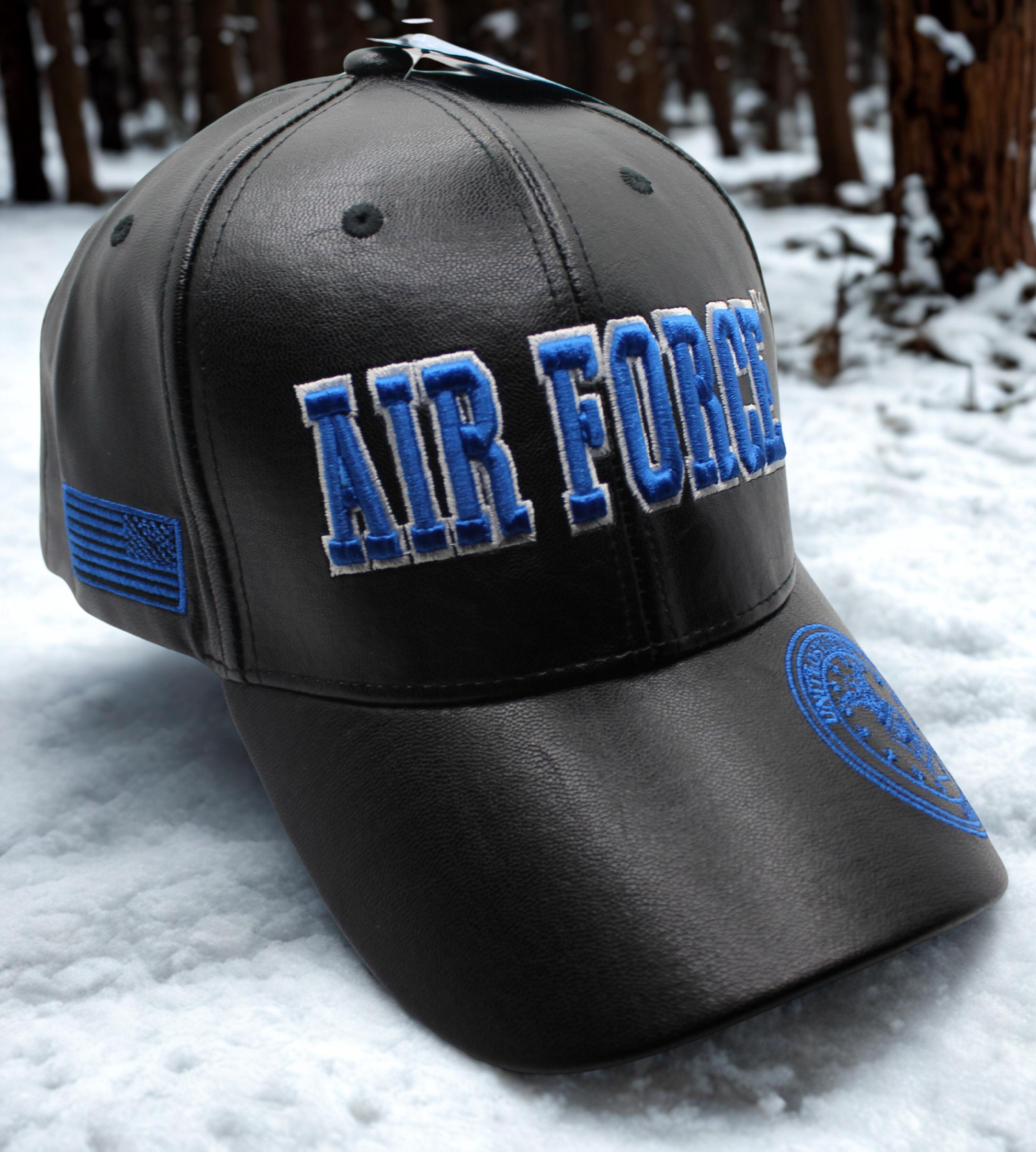 USAF Seal Faux Leather Hat – Gift for Dad. Embroidered U.S Air