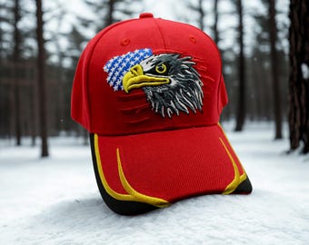 USA Vithövdad havsörn hatt. Patriotisk röd keps med amerikansk flagga broderi. USA hatt. Vithövdad havsörn keps. Amerikansk örn keps. USA örn basebollkeps