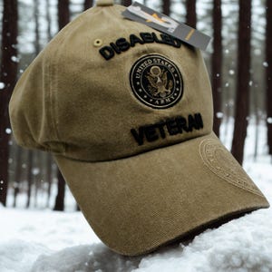 Disabled US Army Veteran Hat. Army Embroidered Military Veteran Cap. Hat for Vets. US Army Brown Hat. Disabled Veteran and Proud of It Hat