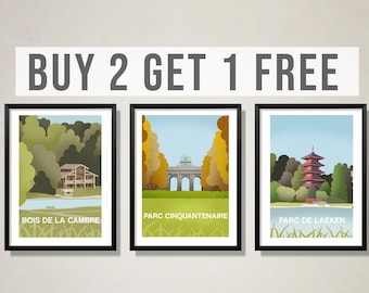 Set Of 3 Prints | Brussels Parks Poster | Prints of Park in Belgium | Digital Art Print | Wall Decor | Bundle For Living Room