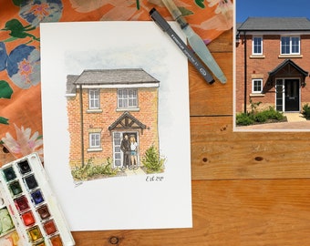 Custom Watercolor House Portrait from Photo, New Home Gift