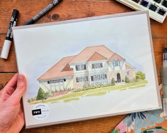 Personalized Watercolor House Painting, Custom Home Portrait Art