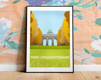 Brussels Park Poster - Travel Poster - Parks in Belgium - Playful Digital Hand-Drawn Art