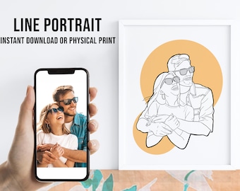Custom Line Art Portrait from Photo, Couple Digital Illustration, Anniversary Gift, Family Drawing,  Boyfriend Gift, Girlfriend Wedding Gift