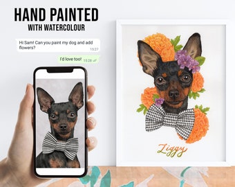 Custom Watercolor Pet Portrait, Hand-Painted Dog Memorial Gift