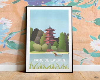 Brussels Park Poster - Travel Poster - Parks in Belgium - Laeken Digital Hand-Drawn Art