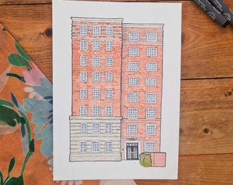 Custom Watercolor Apartment Portrait, Realtor Closing Gift