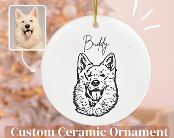 Personalized Pet Photo Christmas Ornament, Custom Ceramic Dog Decoration