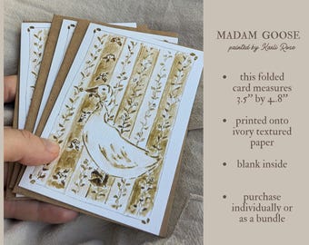 Notecard\goose card/vintage goose/blank card/greeting card/friendship art/birthday card/hello card/sepia/card bundle/sweet cards/for her