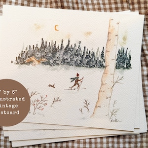 postale de skieur nocturne | Carte postale vintage