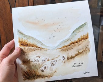 He is My Shepherd | nature wall decor | psalms art | peaceful landscape art | birthday gift | unframed art| christian art | memorial present