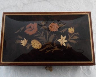 Vintage Inlaid Burl Wood Jewelry Music Box Swiss Gueissaz-jaccard