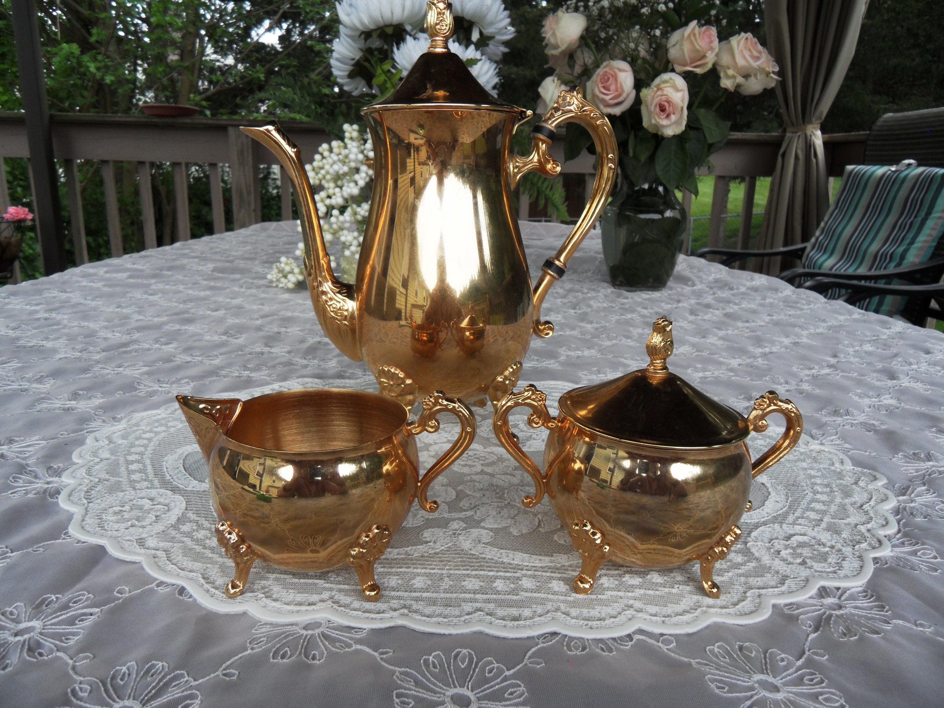 Gold Plated Tea Set by International Hong Kong Co. 3 Pieces Etsy
